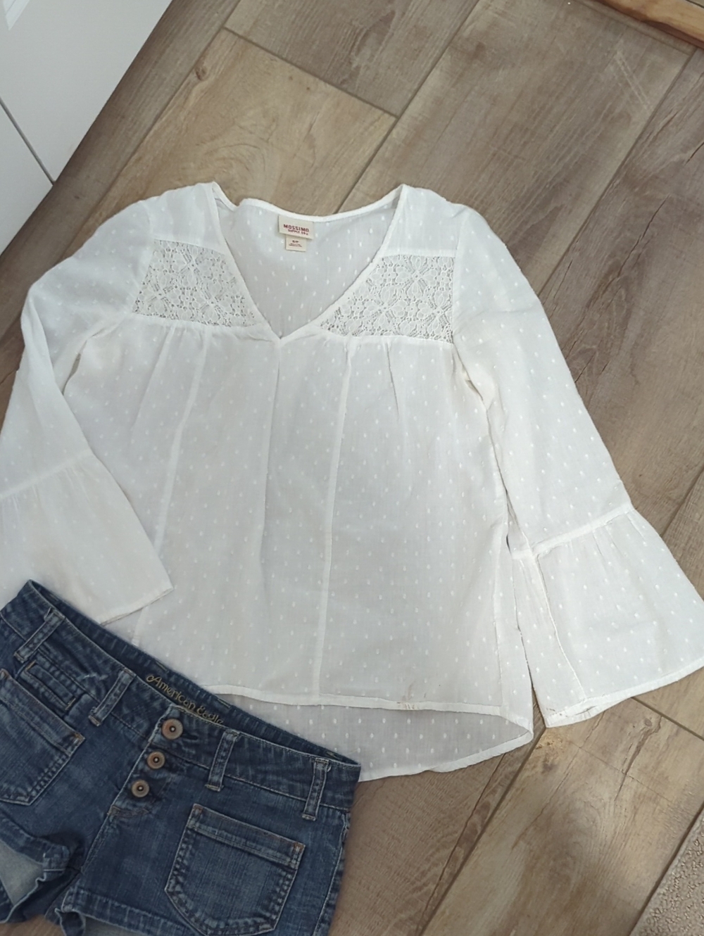 Mossimo Women’s White Swiss Dot Lace Boho Top